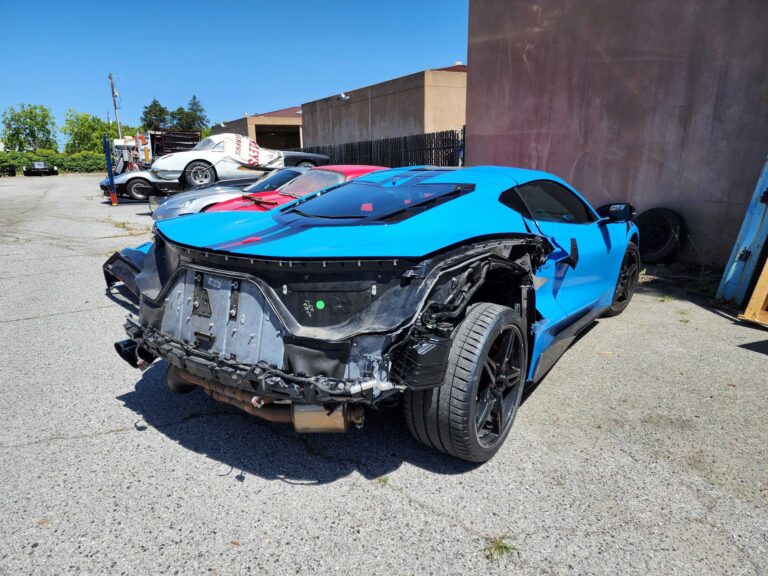 Blue C-8 Corvette collision repair at Automotive Enterprise, San Carlos CA – photo 1