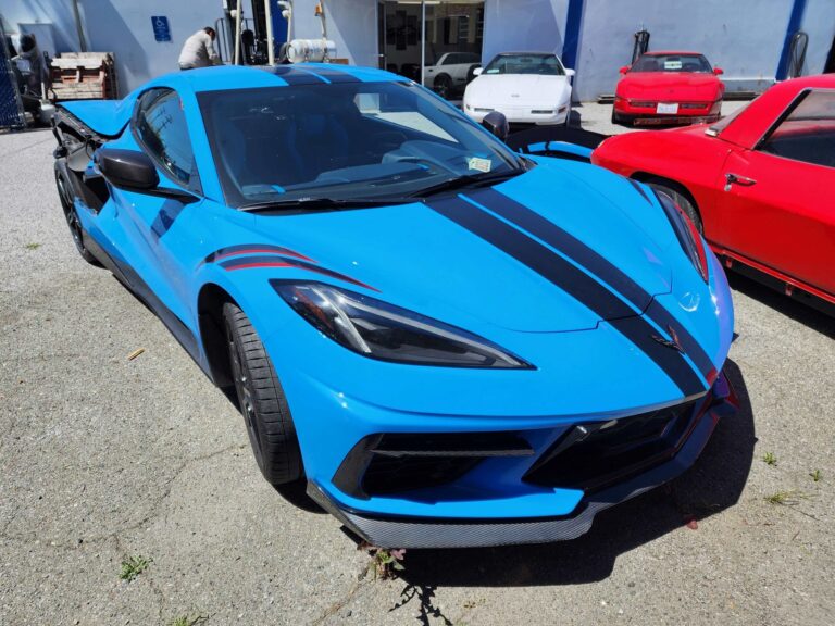 Blue C-8 Corvette collision repair at Automotive Enterprise, San Carlos CA – photo 2