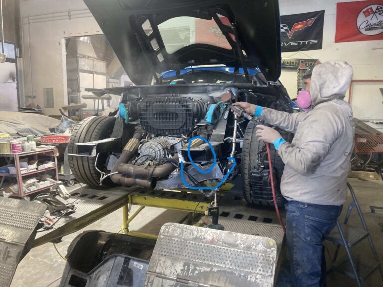 Blue C-8 Corvette collision repair at Automotive Enterprise, San Carlos CA – photo 6