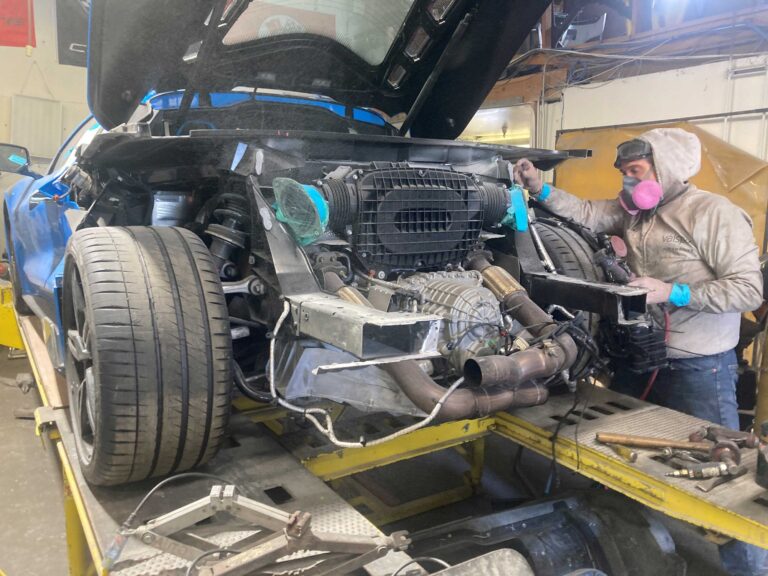 Blue C-8 Corvette collision repair at Automotive Enterprise, San Carlos CA – photo 7