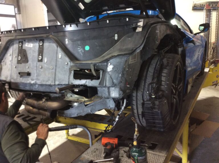 Blue C-8 Corvette collision repair at Automotive Enterprise, San Carlos CA – photo 12