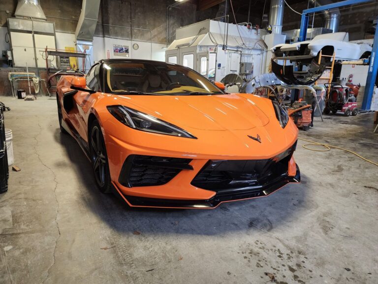 2024 Orange C-8 Corvette collision repair at Automotive Enterprise, San Carlos CA – photo 8